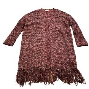 Ariat Women's Sz L Purple Burgundy Open Front Knit Cardigan Sweater Fringe